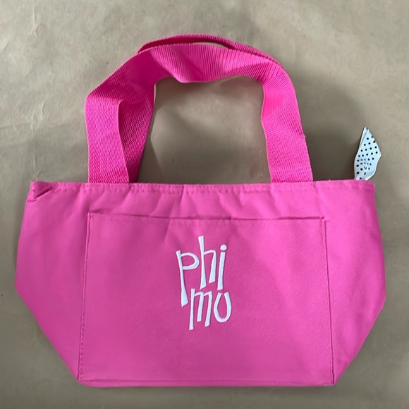 Phi Mu hot pink insulated cooler lunch tote with white embroidered Phi Mu - Picture 1 of 8